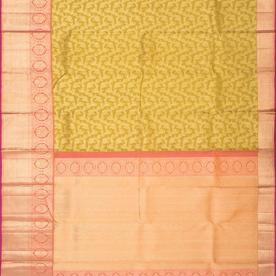 Mustard Handloom Kanchipuram Korvai Silk Saree With Floral Vine Motifs