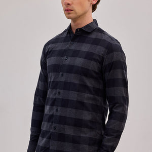 Charcoal Grey Checks Slim Fit Shirt
