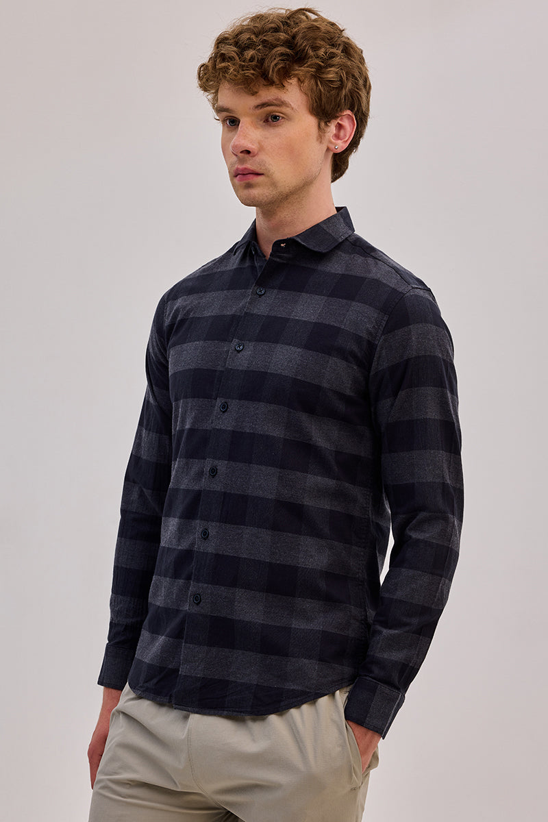 Charcoal Grey Checks Slim Fit Shirt