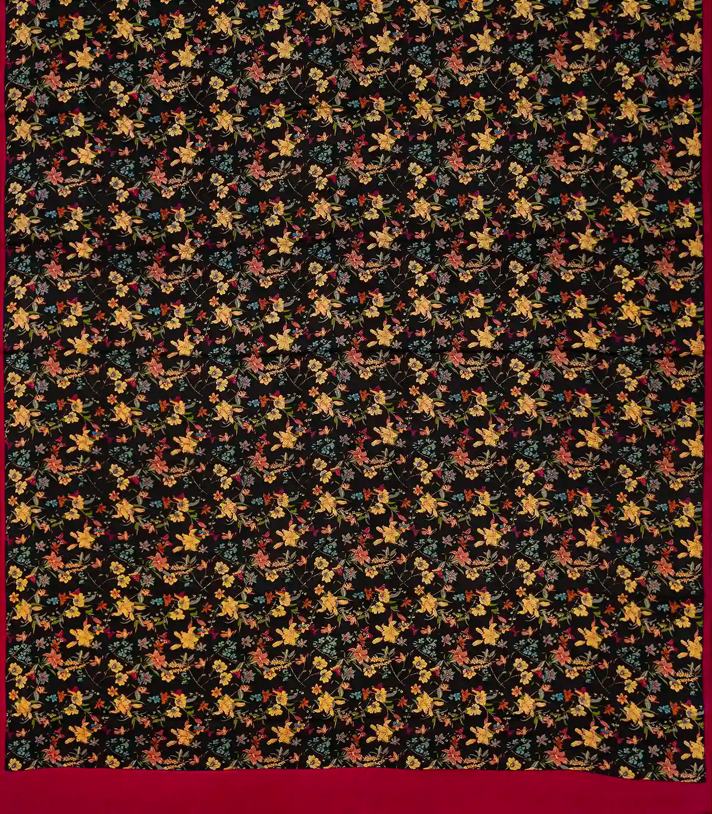 Black Woven Digital Printed Satin Silk Saree With Floral Motifs