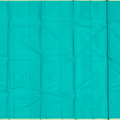 Light Peach Handloom Korvai Kanchipuram Silk Saree With Turquoise Border
