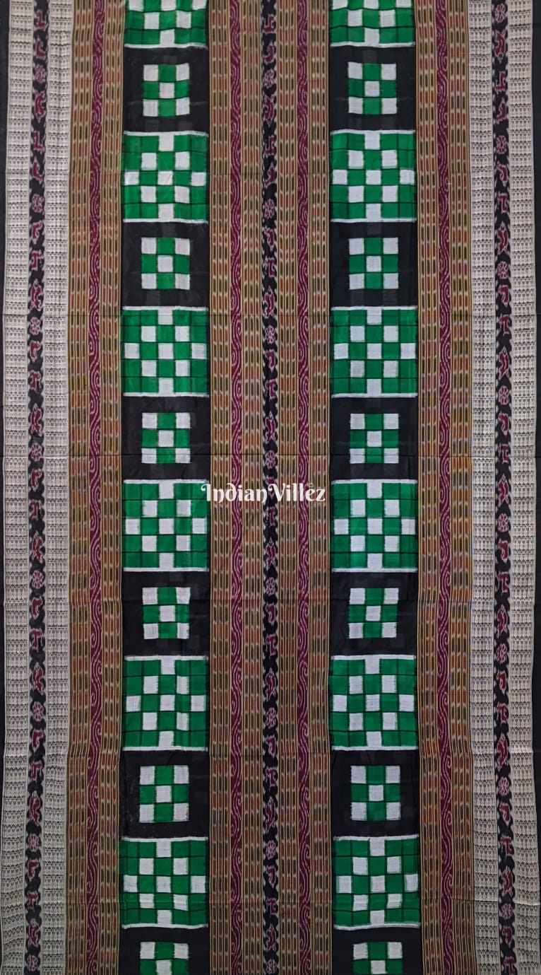 Green Black Odisha Ikat Pasapali Bichitrapuri Silk Saree