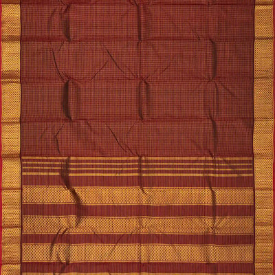 Maroon Handloom Kanchipuram Silk Saree With Zari Checks