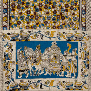 Mustard Handloom Kalamkari Cotton Saree With Printed Floral Motifs