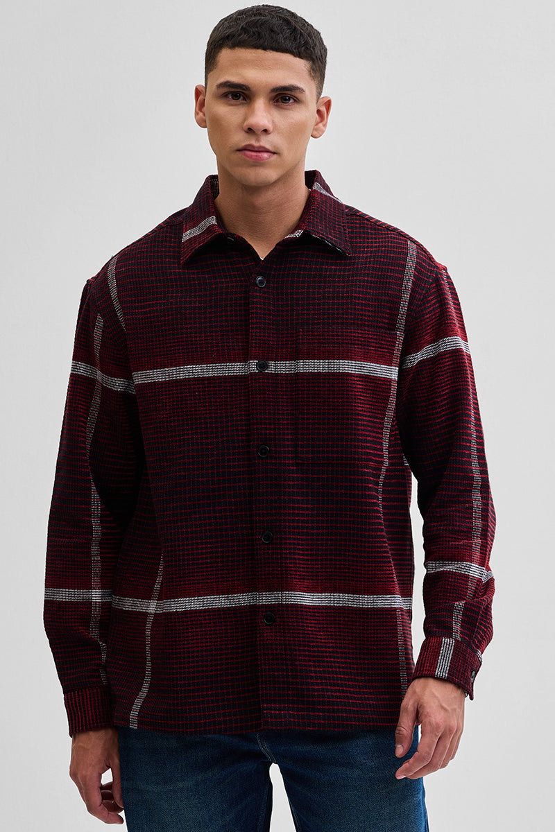 Red Cord Textured Overshirt