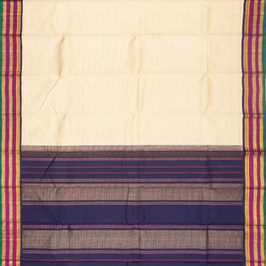 Cream Handloom Kanchipuram Korvai Silk Saree With Stripes