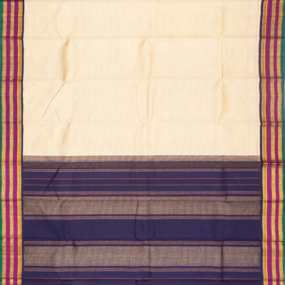 Cream Handloom Kanchipuram Korvai Silk Saree With Stripes