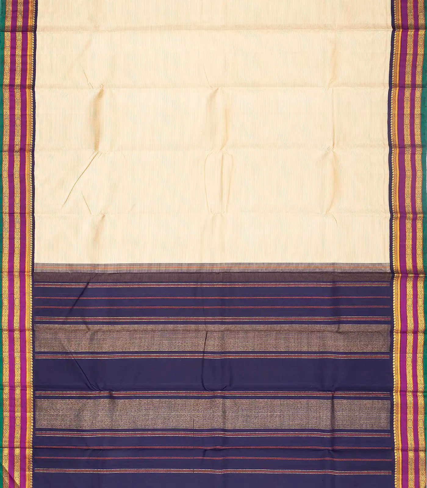 Cream Handloom Kanchipuram Korvai Silk Saree With Stripes