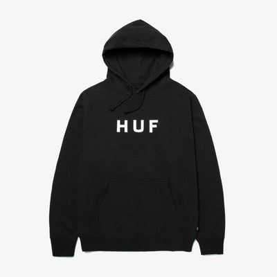 HUF | ESSENTIALS OG LOGO HOODIE  { BLACK