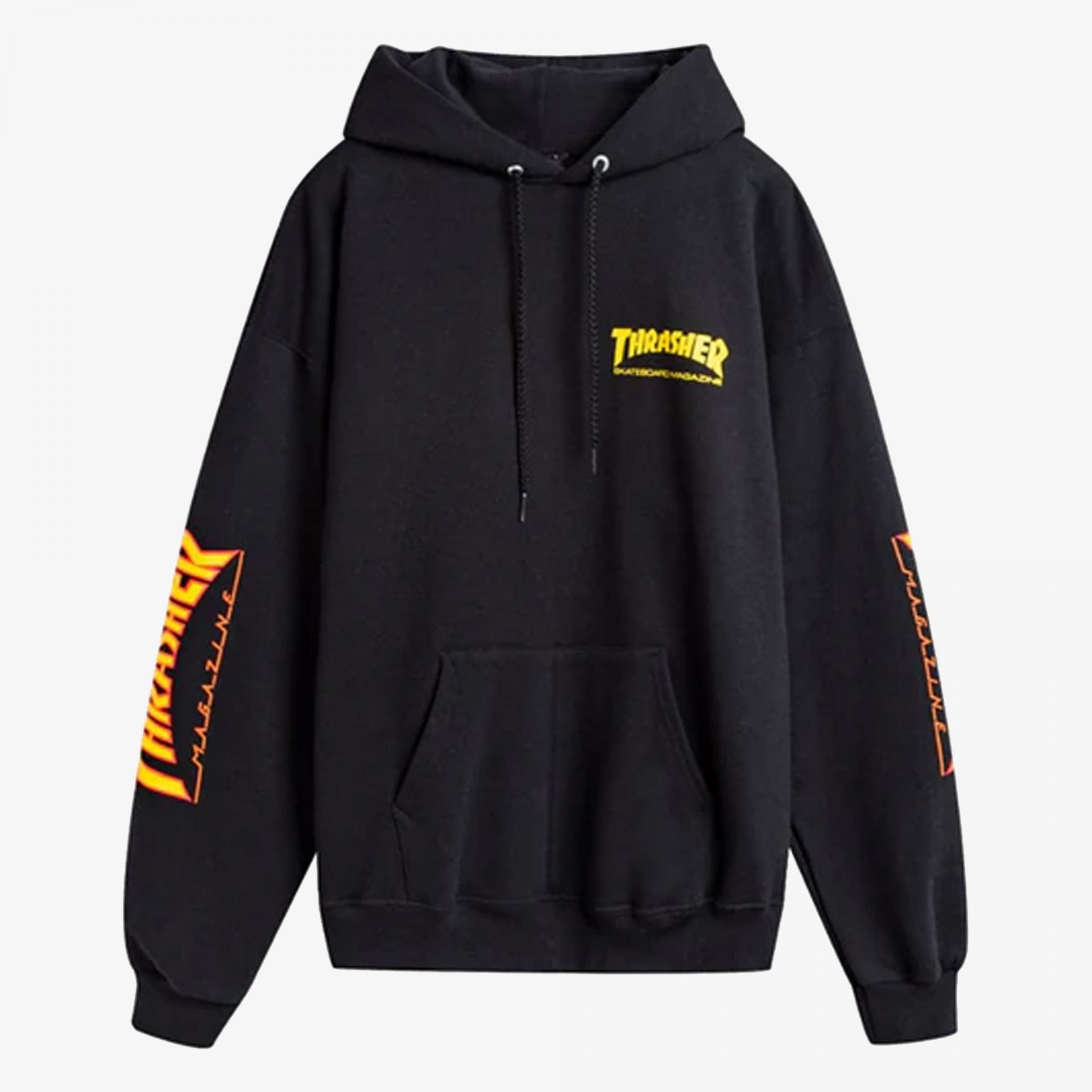 Thrasher | FLAME HOODIE DOUBLE LOGO FLAME PRINT HOODIE  { BLACK