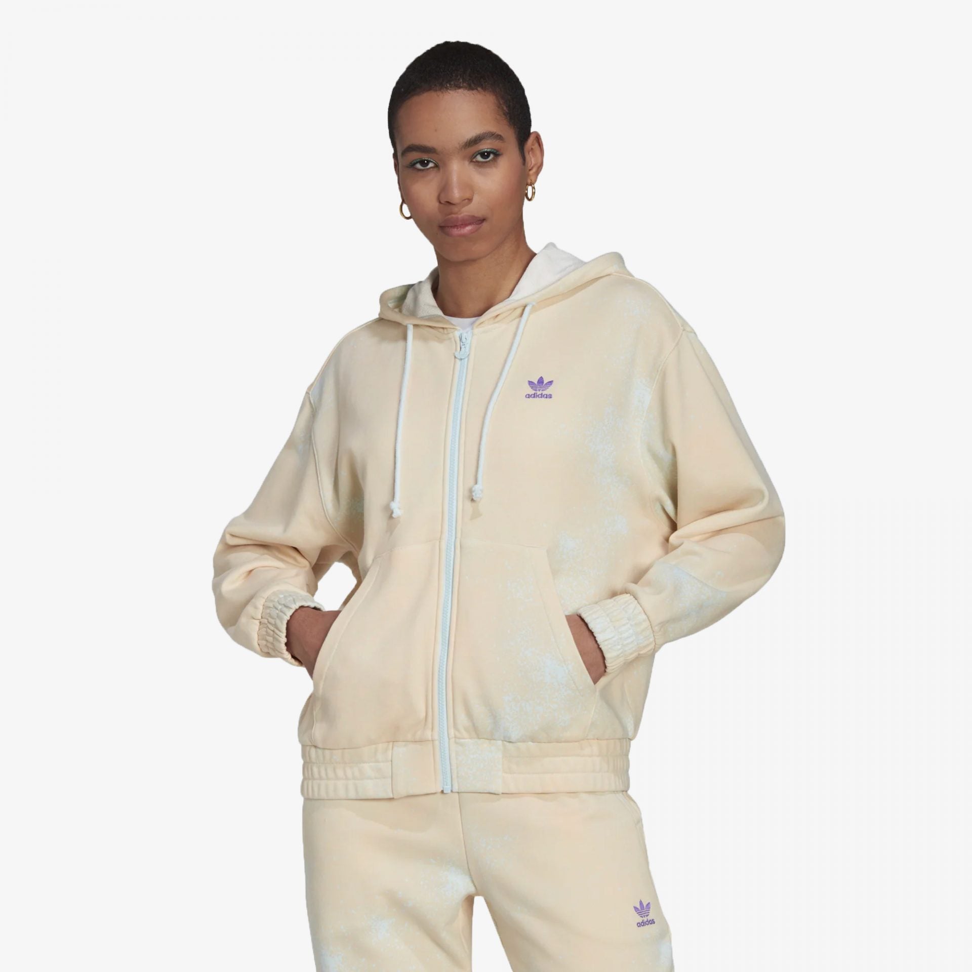 Adidas Originals | ALLOVER PRINT FULL ZIP HOODIE  { ALMOST BLUE / HAZY ORANGE
