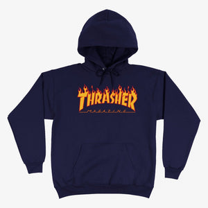 Thrasher | FLAME HOODIE  { NAVY