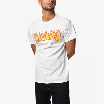 Thrasher | FLAME LOGO T-SHIRT  { WHITE