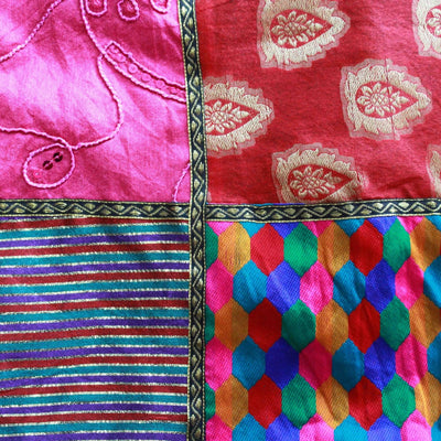 Rajasthan Patchwork Gold Print Double Bed Sheet with Two Pillow Covers and Two Cushion Covers