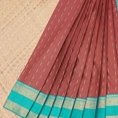 Red striped budget silk saree with contrast zari border & intricate zari design pallu