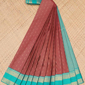 Red striped budget silk saree with contrast zari border & intricate zari design pallu