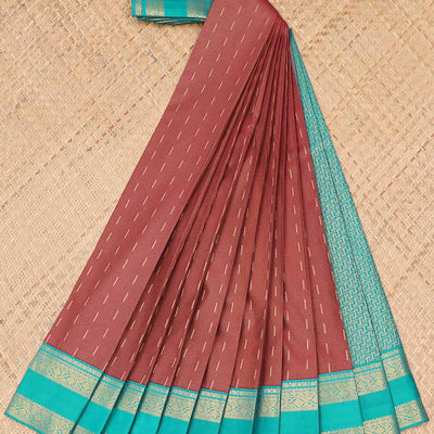 Red striped budget silk saree with contrast zari border & intricate zari design pallu