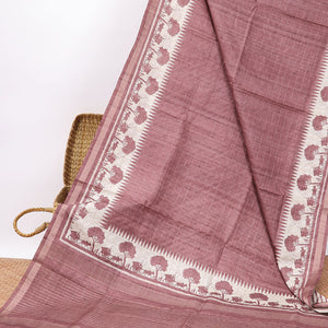 Brown checked semi-banaras tussar saree with self - bullock cart border & checked pallu