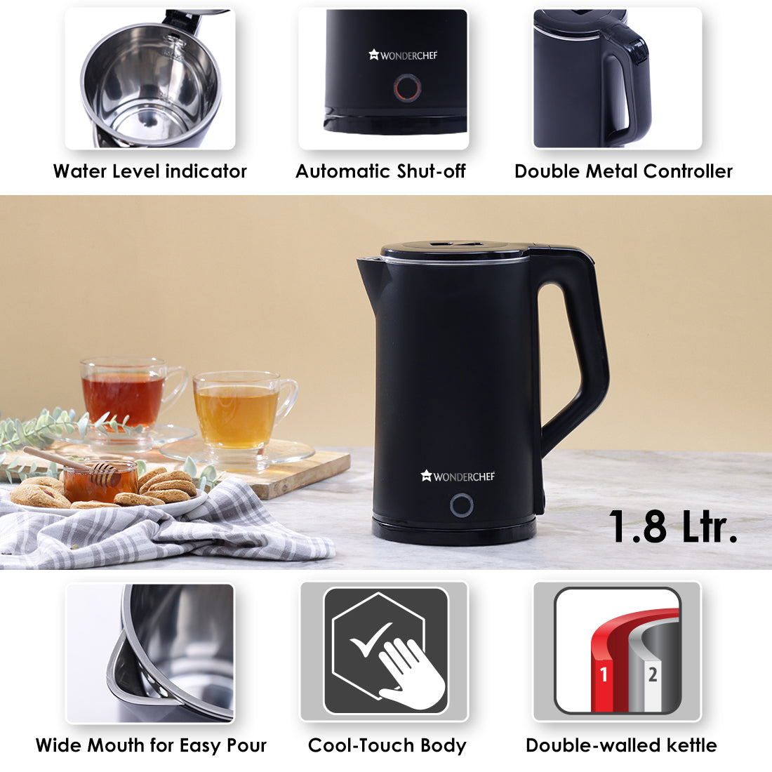 Wonderchef Renewed COOL-TOUCH Electric Kettle | 1500 W