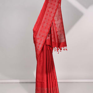 Red buttas mayuri soft silk saree with self-border & pallu of intricate zari design