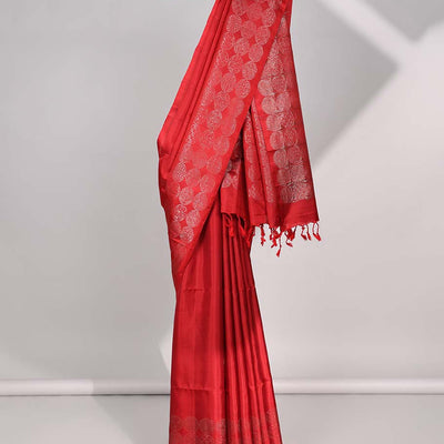 Red buttas mayuri soft silk saree with self-border & pallu of intricate zari design