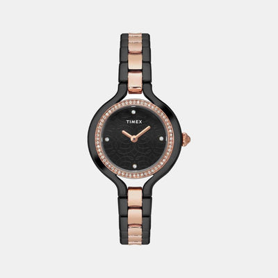 Fria Women Quartz Black Dial Analog Stainless Steel Watch TWEL14010
