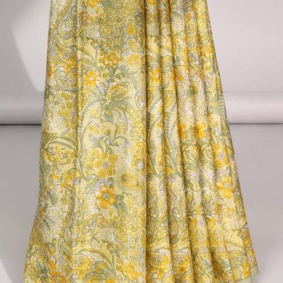 Cream floral vine design with plain border & pallu of argyle design