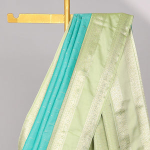 Blue motifs semi-silk soft saree with contrast zari border & intricate design pallu