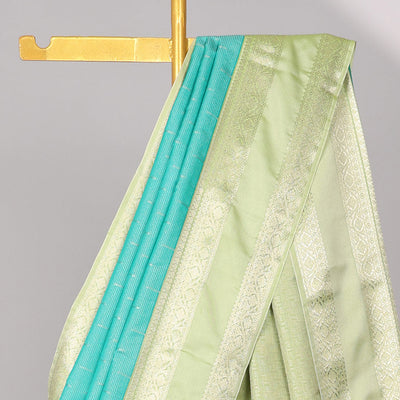 Blue motifs semi-silk soft saree with contrast zari border & intricate design pallu