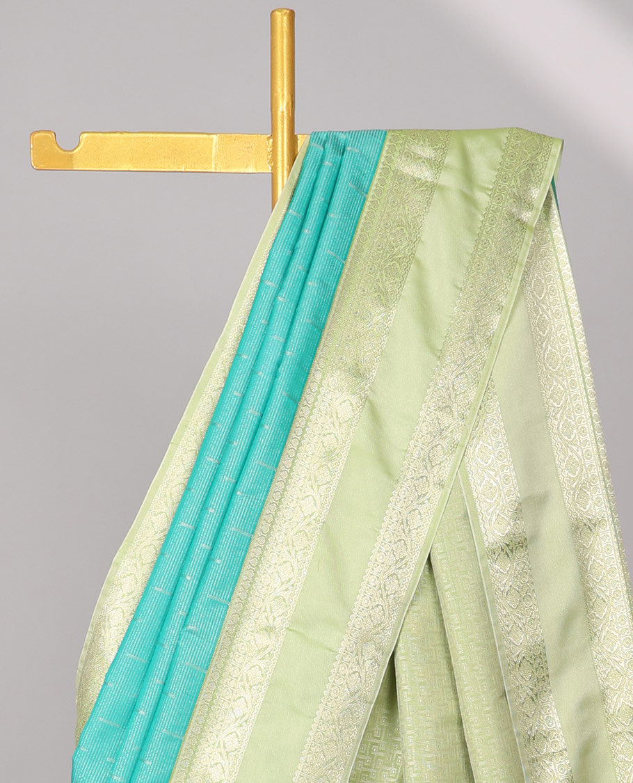 Blue motifs semi-silk soft saree with contrast zari border & intricate design pallu