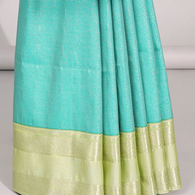 Blue motifs semi-silk soft saree with contrast zari border & intricate design pallu