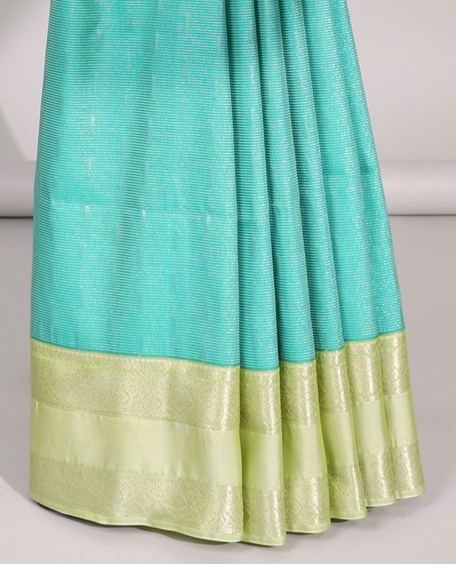 Blue motifs semi-silk soft saree with contrast zari border & intricate design pallu