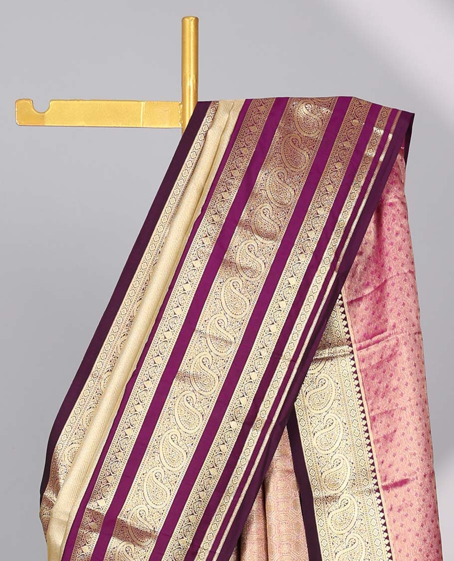 Cream Semi banaras tissue saree with contrast traditional zari border & pallu of intricate design