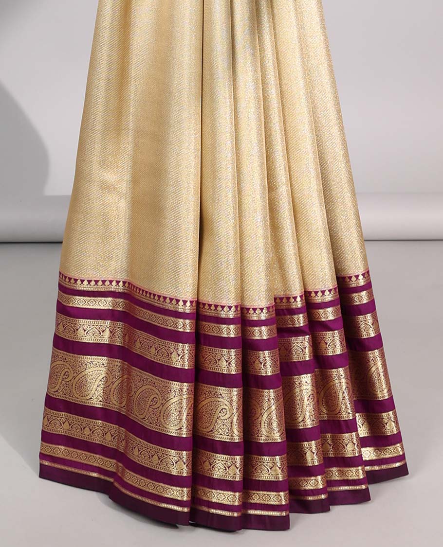 Cream Semi banaras tissue saree with contrast traditional zari border & pallu of intricate design