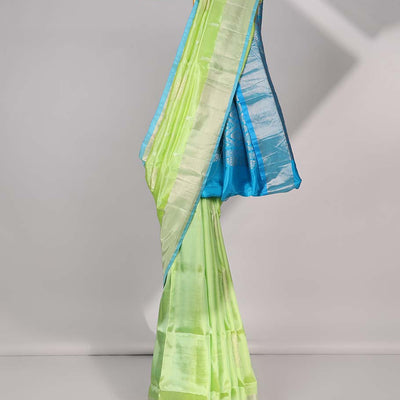 Green floral buttas uppada saree with contrast zari border & floral buttas enclosed with argyle design pallu