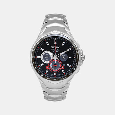 Coutura Men Solar Black Dial Chronograph Stainless Steel Watch SSC743P9