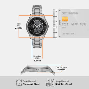Dante Men Quartz Black Dial Chronograph Stainless Steel Watch AX1873