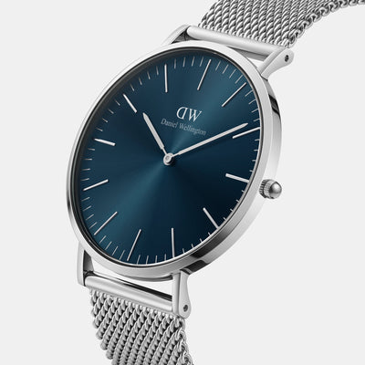 Classic Men Quartz Blue Dial Analog Stainless Steel Watch DW00100628K