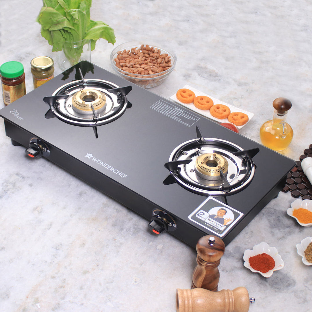 Ruby 2 Burner Glass Cooktop, Black Toughened Glass