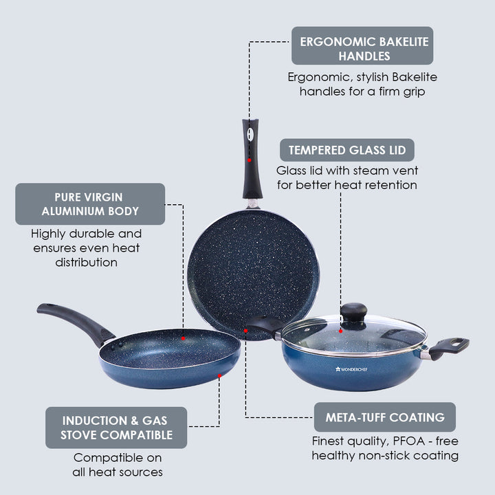 Sigma Non-stick Cookware Set, 4Pc (Kadhai with Lid,.