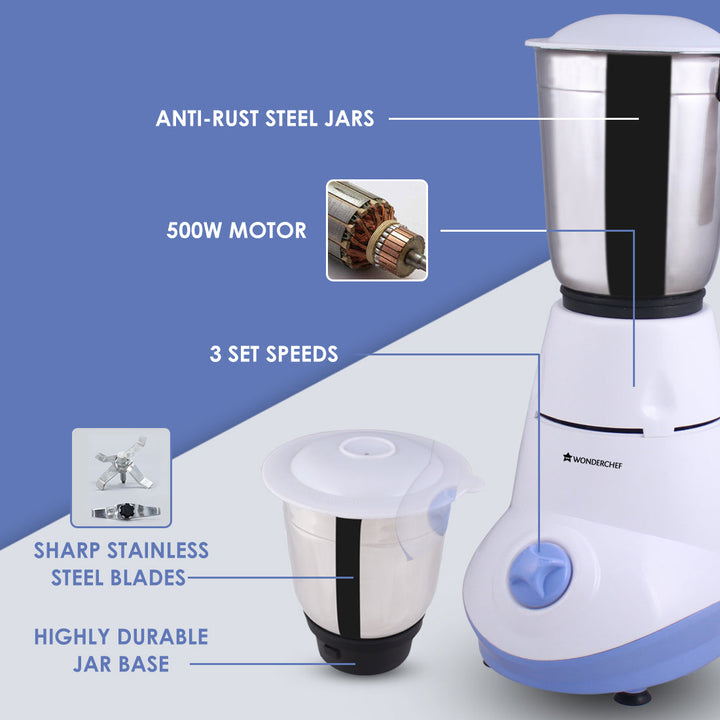 Capri Mixer Grinder 550W With 3 Stainless Steel Jars