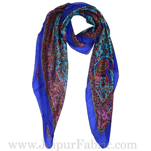 Silk Scarf Blue Handmade Print