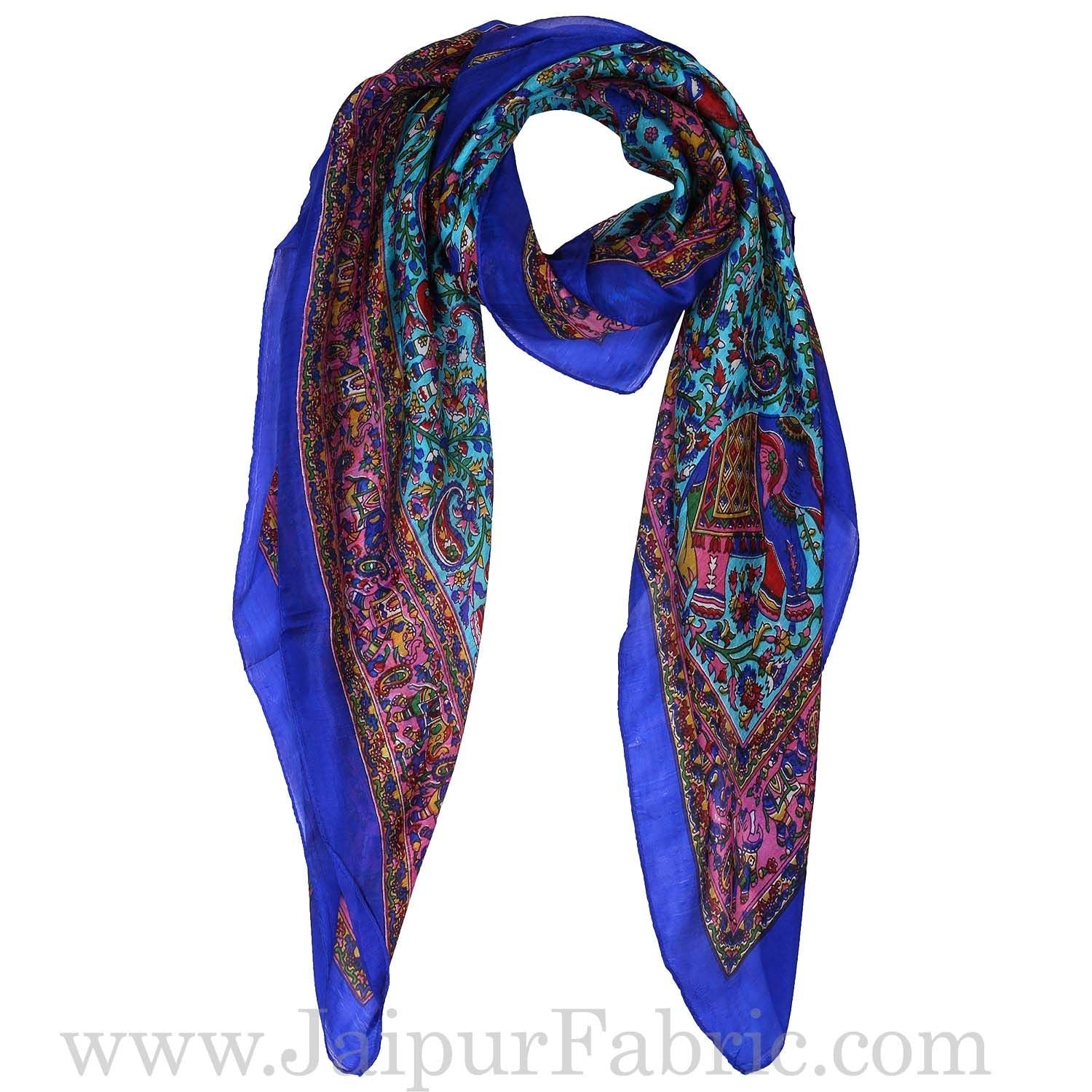 Silk Scarf Blue Handmade Print
