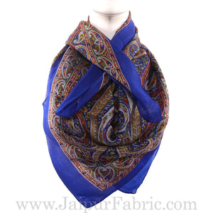Silk Scarf Blue Handmade Print