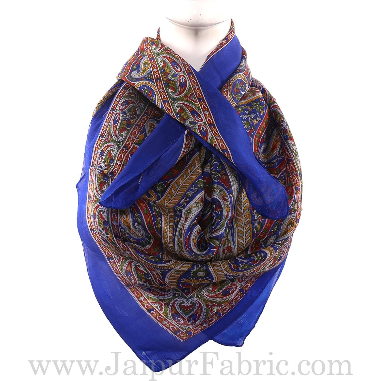 Silk Scarf Blue Handmade Print