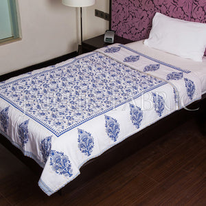 Blue Jaipuri Print Cotton AC Quilt Single Bed Quilt