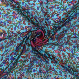 Silk Scarf Blue Handmade Print