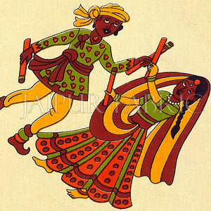 Cream Base Orange Border Jaipuri Folk Dance Print Cotton Diwan Set