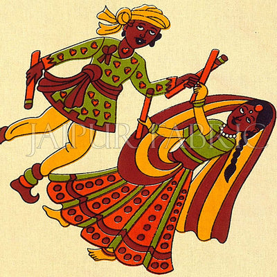 Cream Base Orange Border Jaipuri Folk Dance Print Cotton Diwan Set