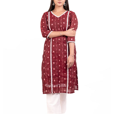 Maroon Sambalpuri Ikat Cotton Kurti for Women
